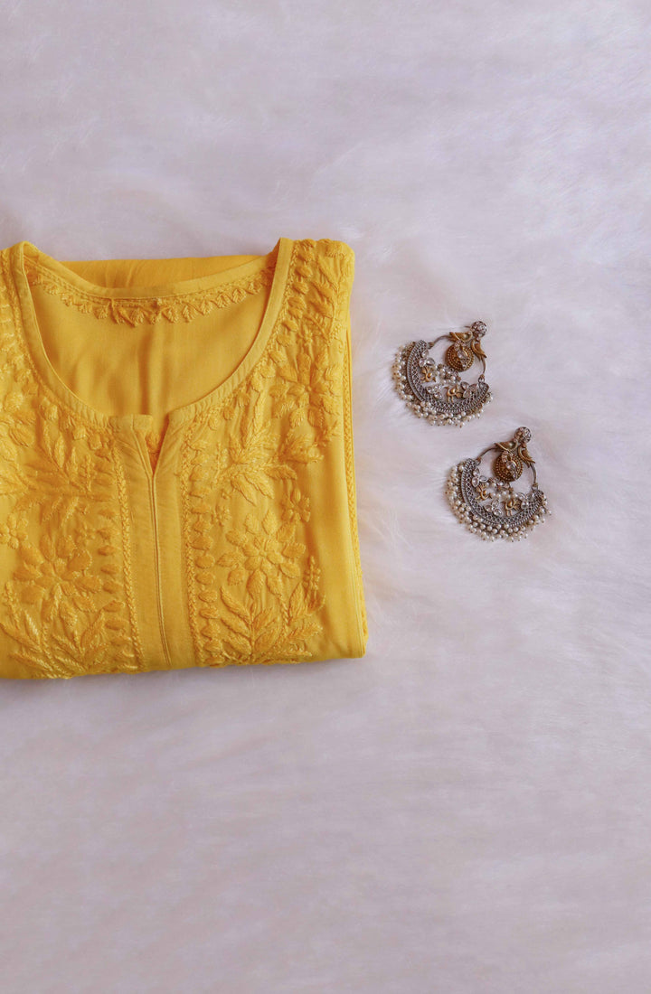 Zainab Yellow Ombre Long Rayon Kurta