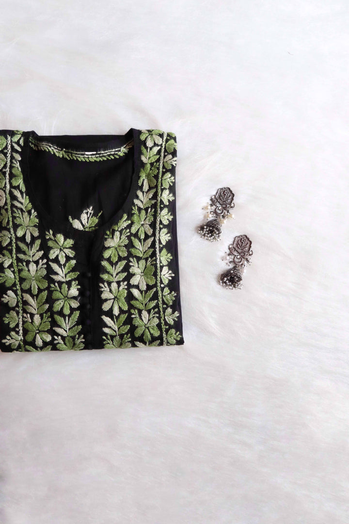 Gul-e-Jahaan Black & Green Cotton Kurta
