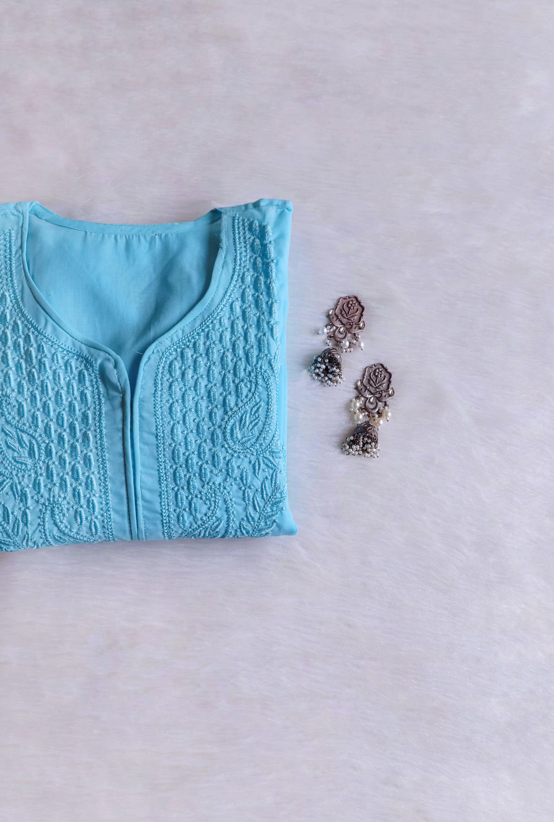 Zahra Sky Blue Cotton Kurta - Noor Chikankari