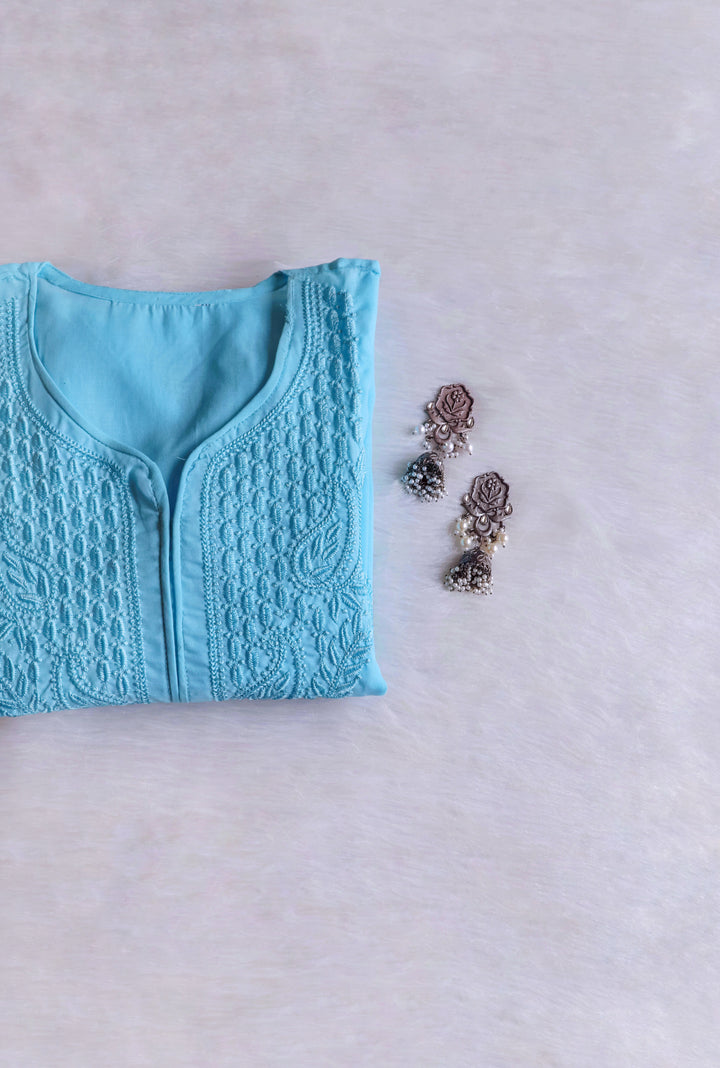 Zahra Sky Blue Cotton Kurta - Noor Chikankari