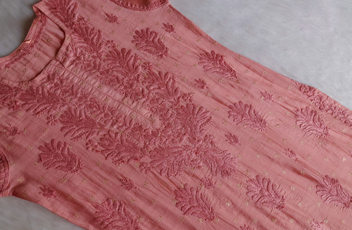 Nazakat Rose Brown Premium Long Chanderi Kurta