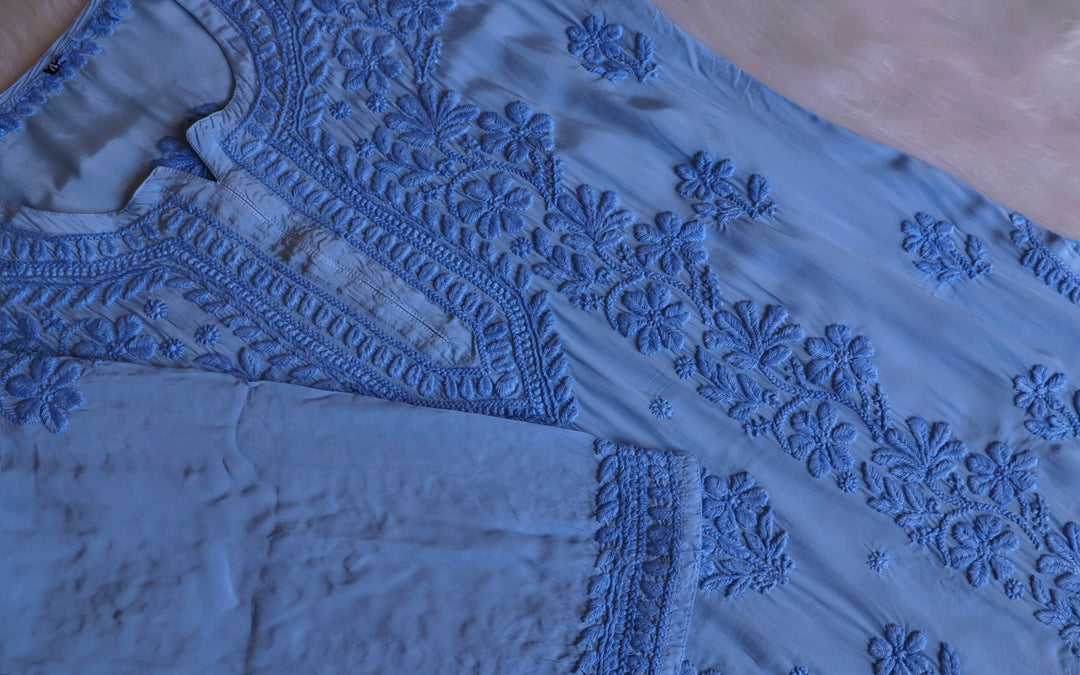 Haya Ice Blue Pure Crepe Kurta
