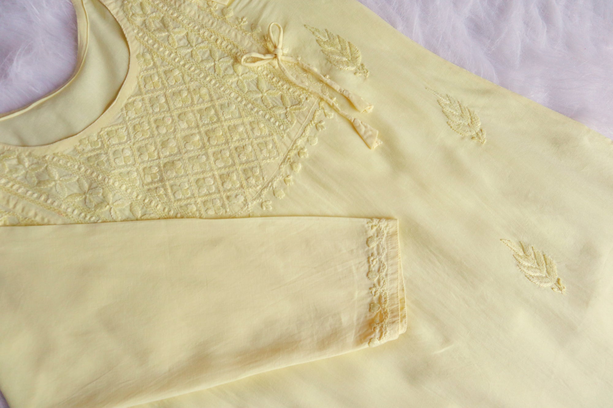 Zahrah Pastel Yellow Cotton long kurta