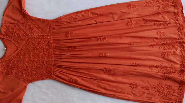 Nazakat Rust Pure Cotton Angarakha Dress