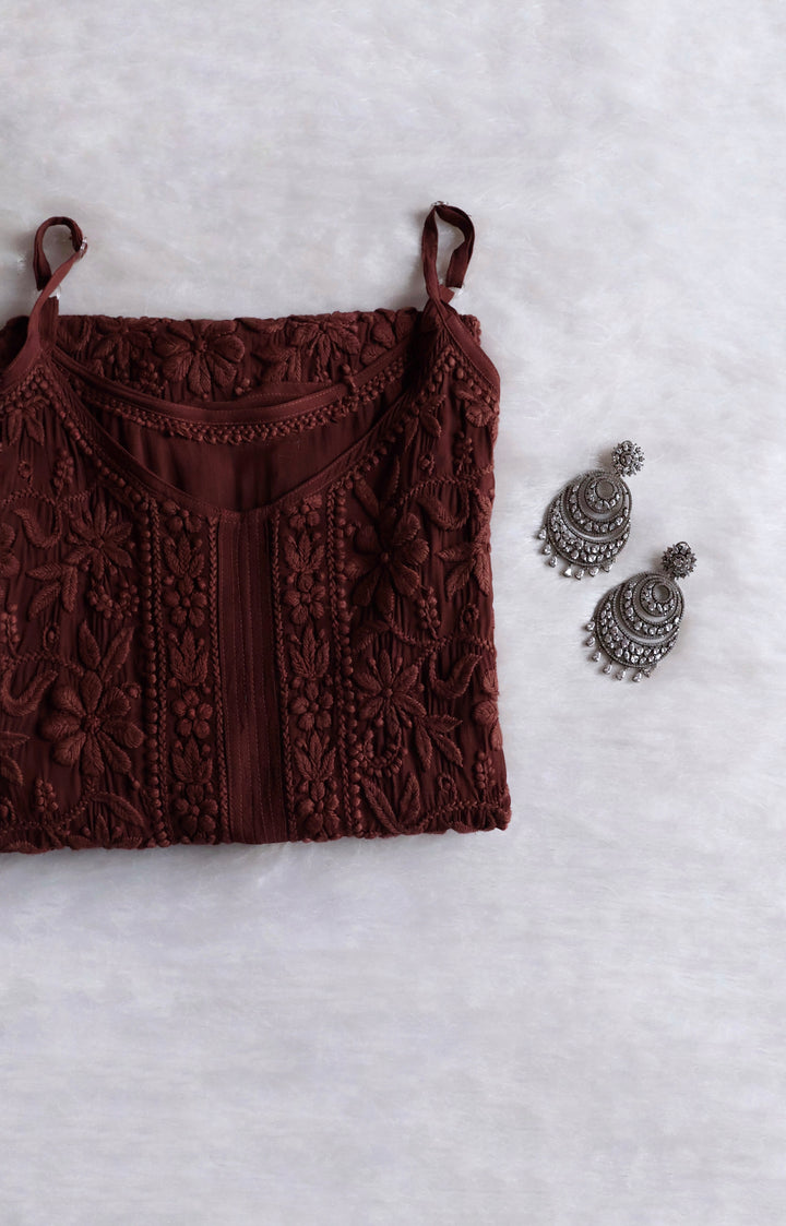 Mehr Chocolate Brown Long Viscose Strappy Kurta