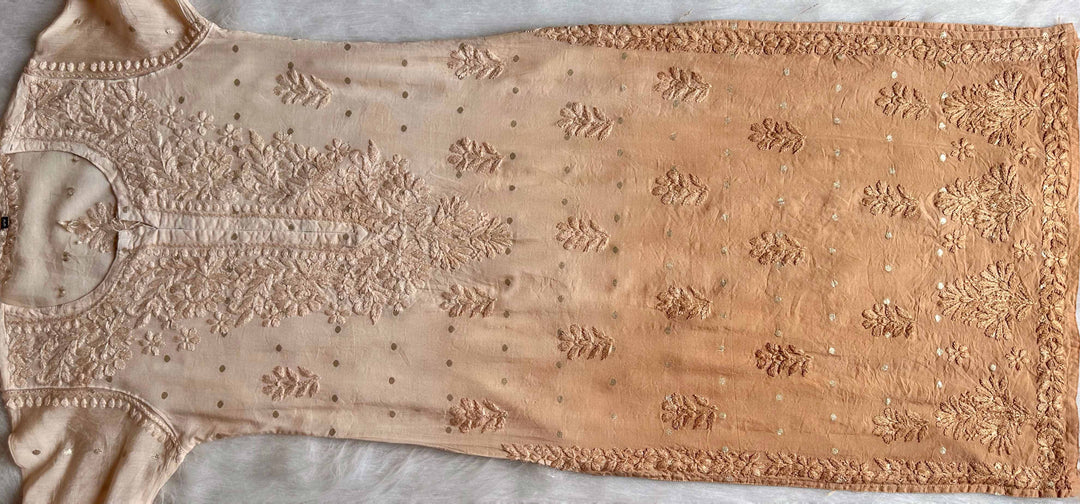 Nazakat Beige Long Chanderi Kurta