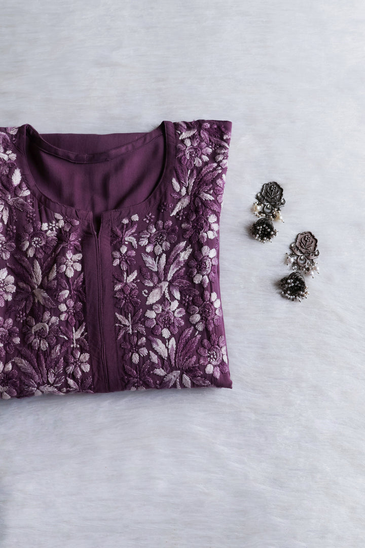 Nuresa Smoky Purple Ombre Thread Long Rayon Kurta