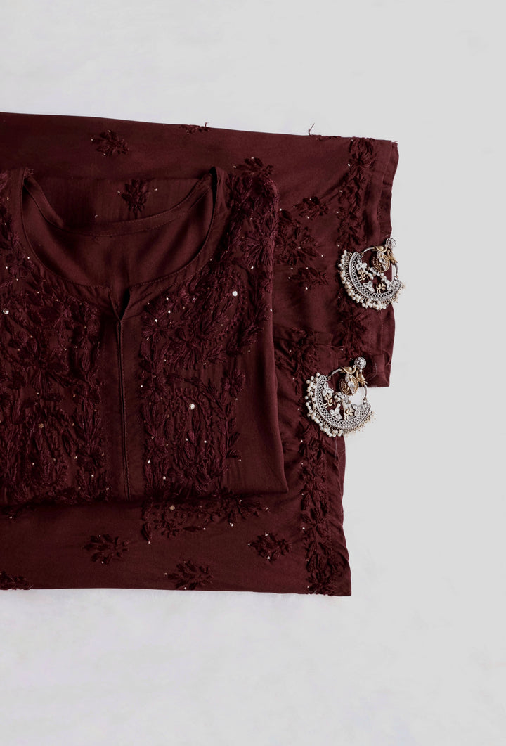 Chocolate Brown 2 piece Rayon Mukaish set