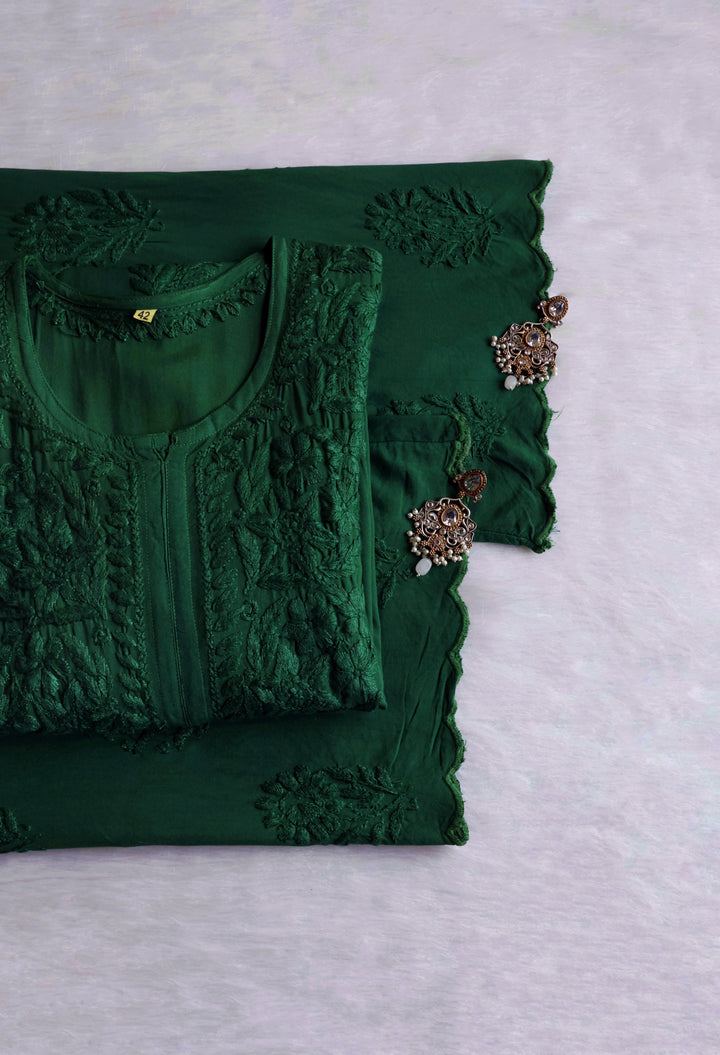 Alishba Deep Green Scalloped Rayon set