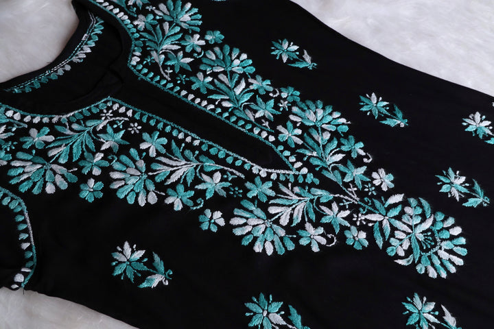 Laiba Black & Sky Blue Long Rayon kurta