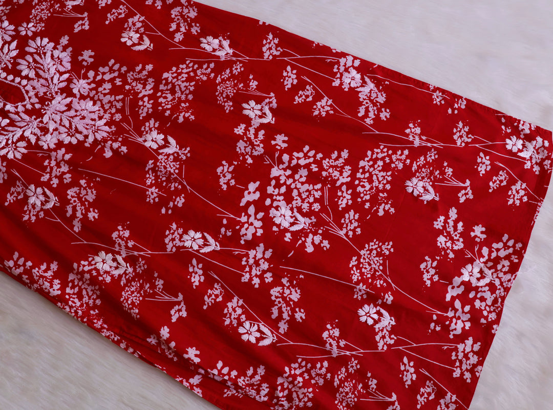 Farhaa Red Floral Long MulMul kurta