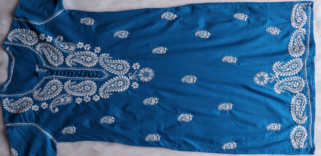 Royal Blue & White Cotton Kurta