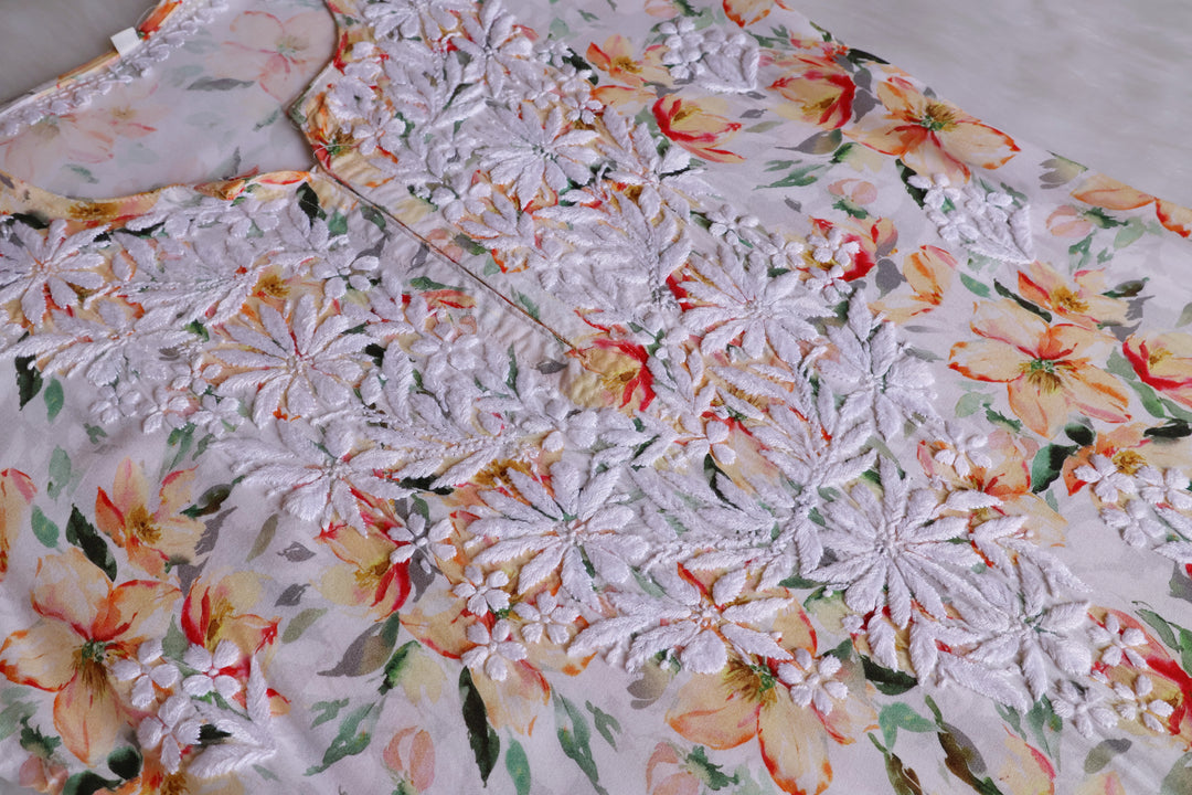 Sarah White & Yellow Long Rayon kurta