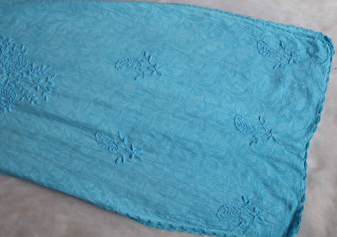 Sky Blue Long Jacquard Pearl Cotton Kurta