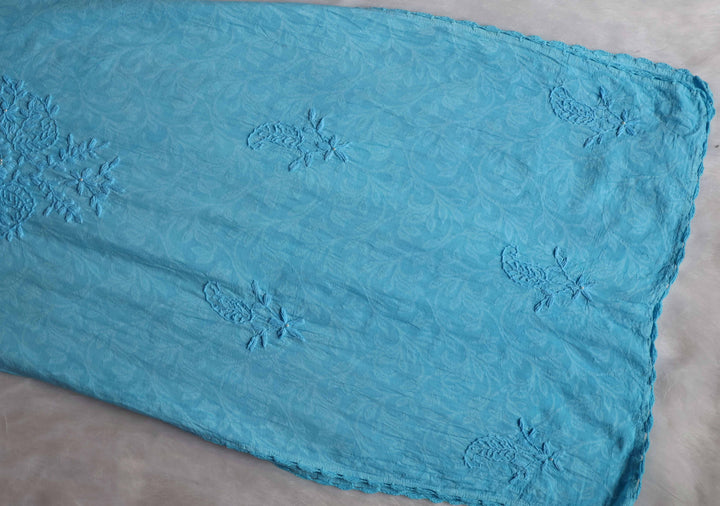Sky Blue Long Jacquard Pearl Cotton Kurta
