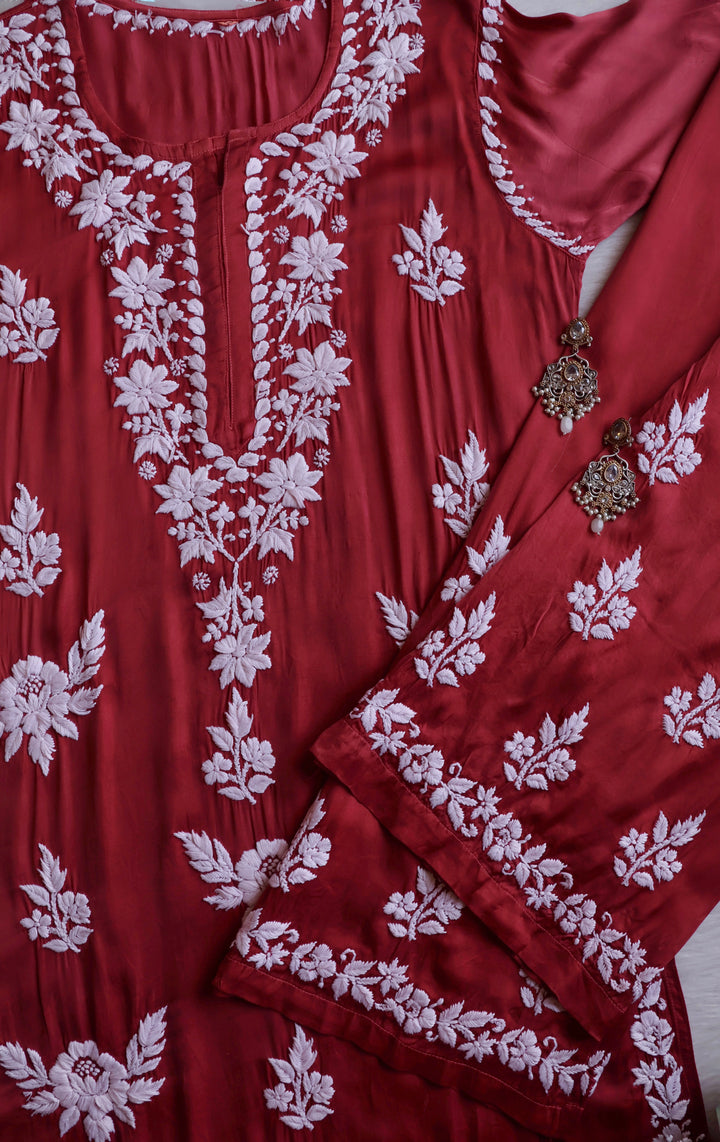 Mahnoor Maroon Modal Silk Kurta Set