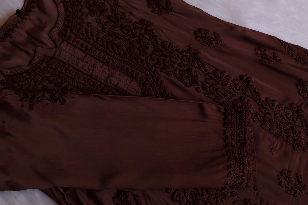 Haya Chocolate Brown Pure Crepe Kurta