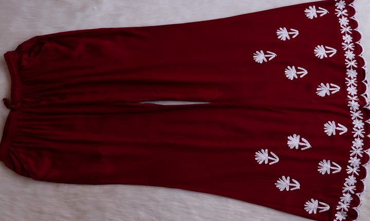 Mira Maroon Rayon Kurta Pant set - Noor Chikankari