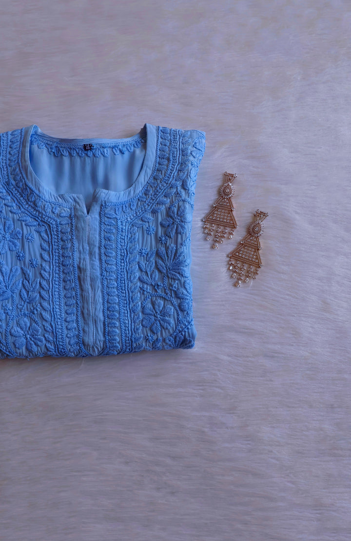 Haya Ice Blue Pure Crepe Kurta