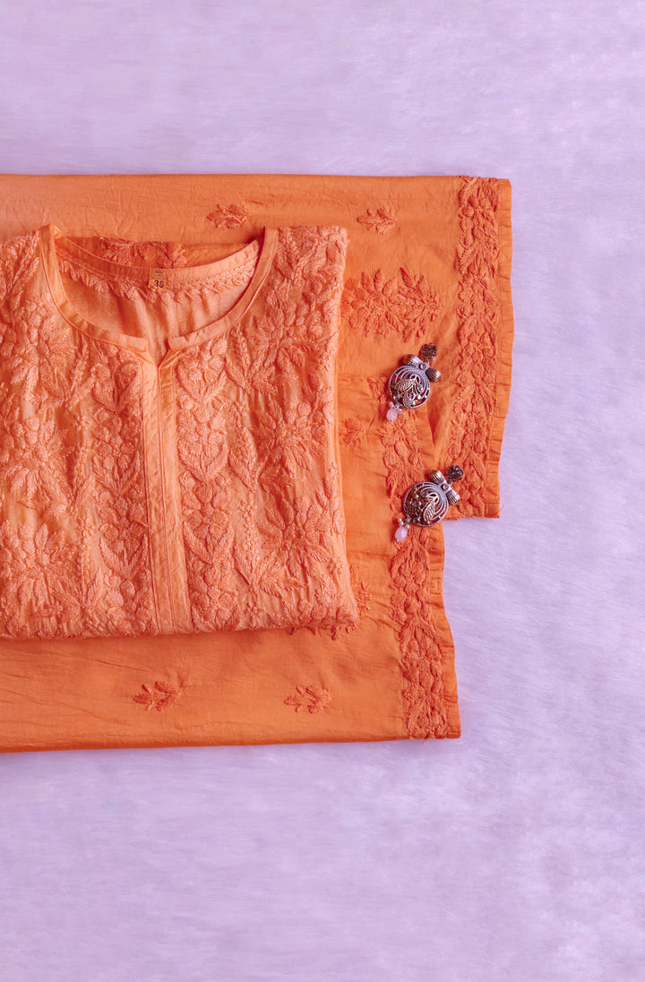 Jannat Peach Pure Chanderi set