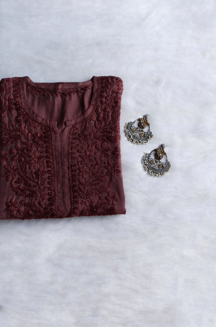 Zenara Chocolate Brown Chanderi Kurta