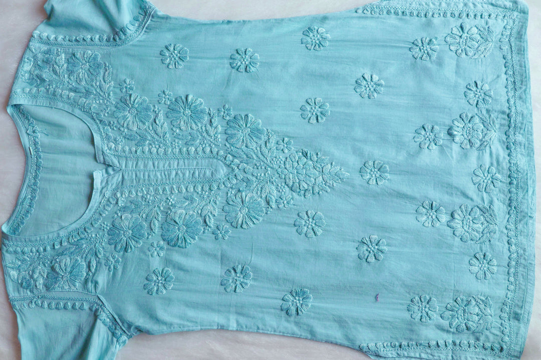 Nazakat Mint Blue Cotton short kurta