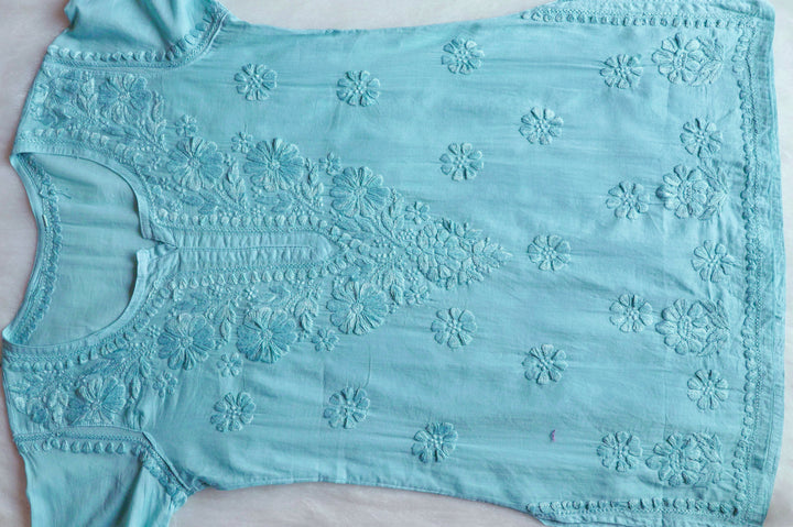 Nazakat Mint Blue Cotton short kurta