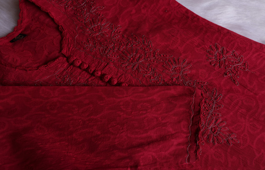 Maroon Long Jacquard Cotton kurta
