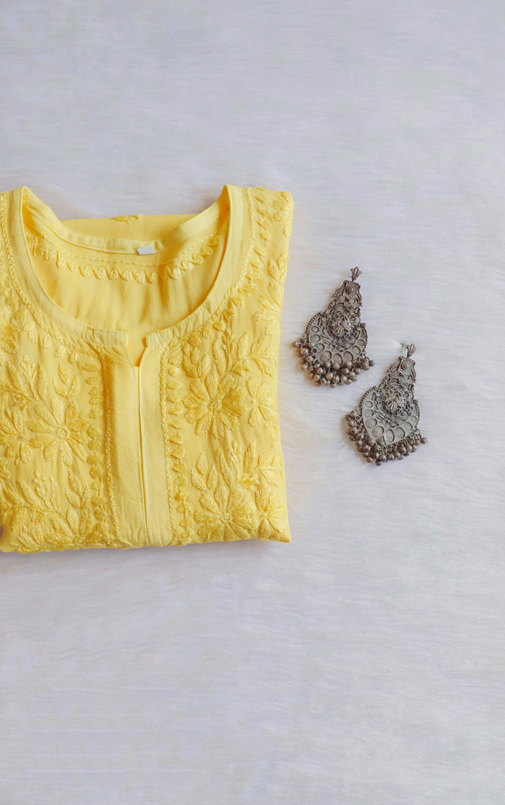 Aliyah Lemon Yellow Short Rayon Kurta