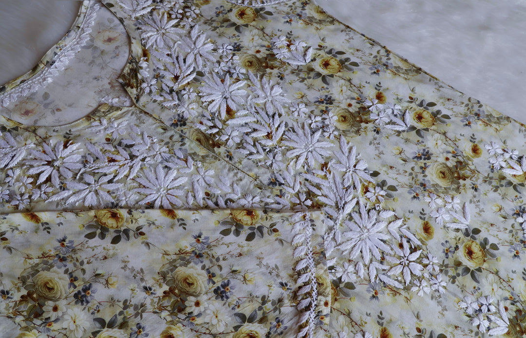 Gulbahaar Olive Green Floral Long Rayon kurta