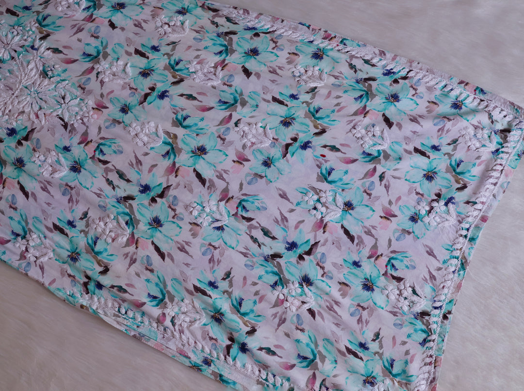 Sarah White & Blue Long Rayon kurta