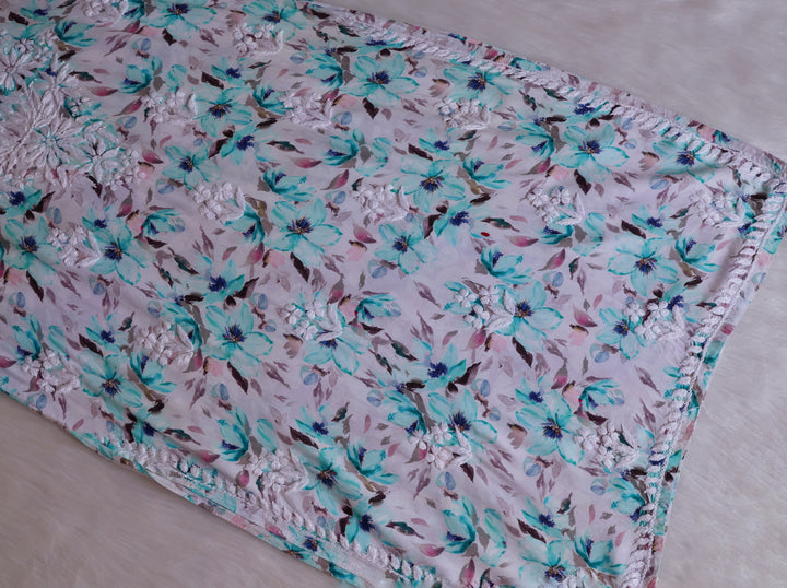 Sarah White & Blue Long Rayon kurta