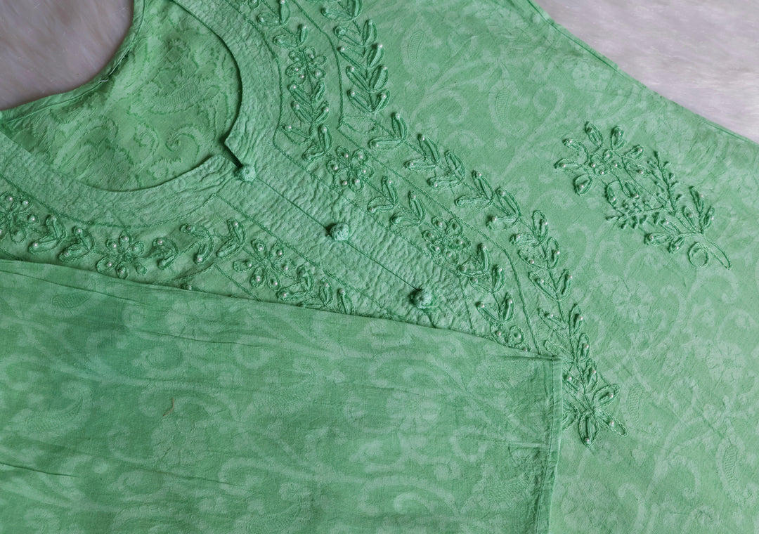 Sea Blue Long Jacquard Pearl Cotton kurta