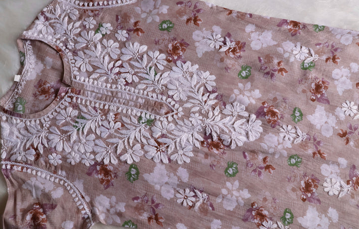 Maira Rose Beige Mulmul Long Kurta