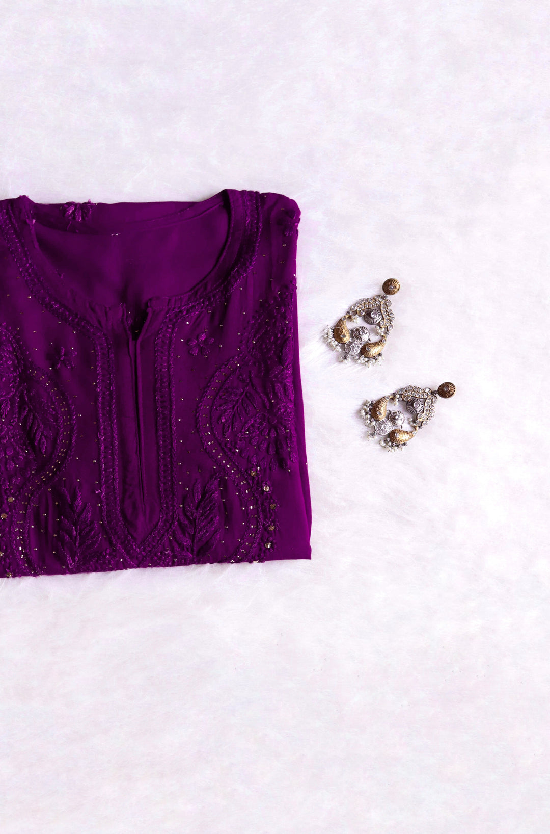 Naida Wine Purple Rayon mukaish Long Kurta