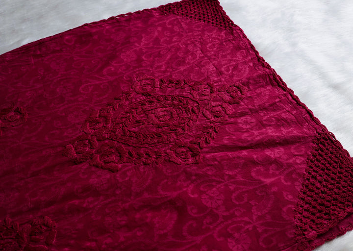 Maroon Long Jacquard Lace Cotton kurta