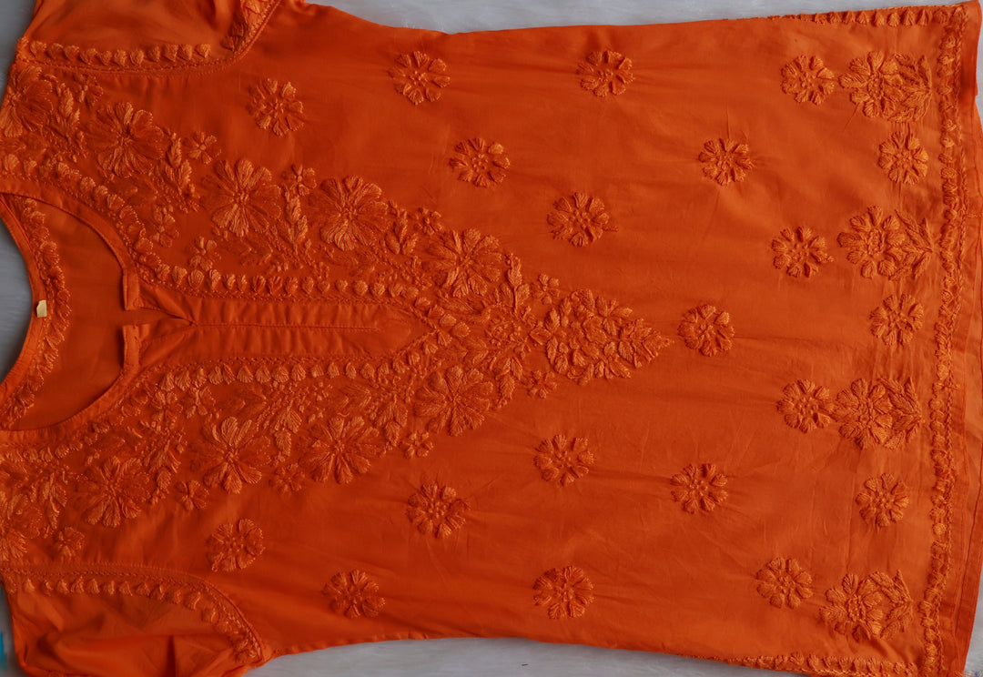 Nazakat Orange Cotton short kurta