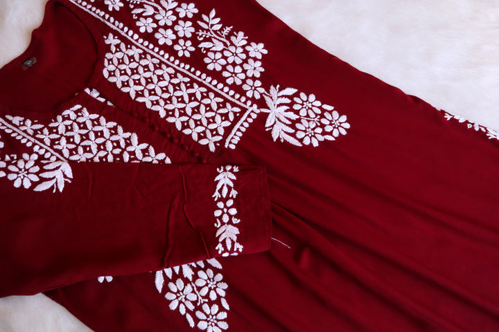 Maahi Maroon Long Rayon Kurta