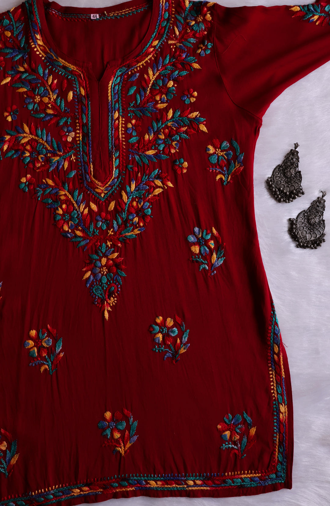 Maaham Maroon & Multicoloured Short Rayon Kurta