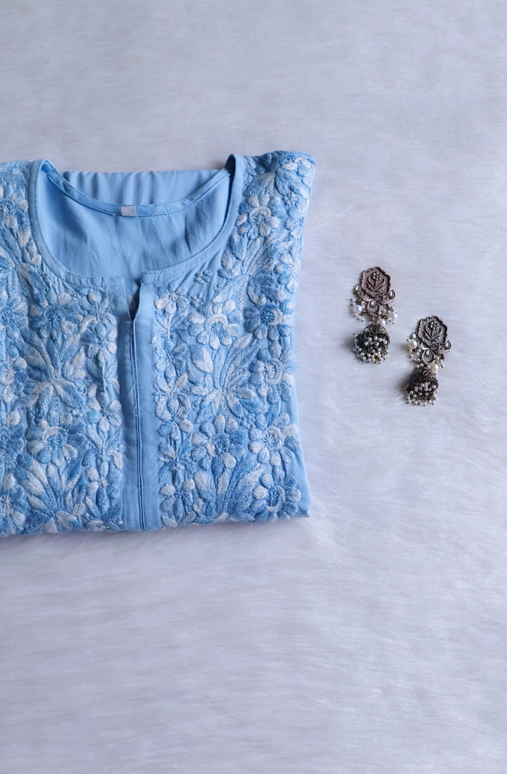 Nuresa Ice Blue Ombre Thread Long Rayon Kurta