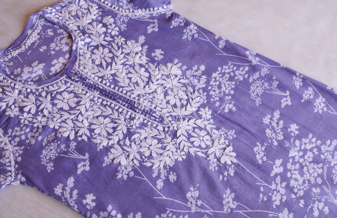 Farhaa Lavender Floral Long MulMul kurta