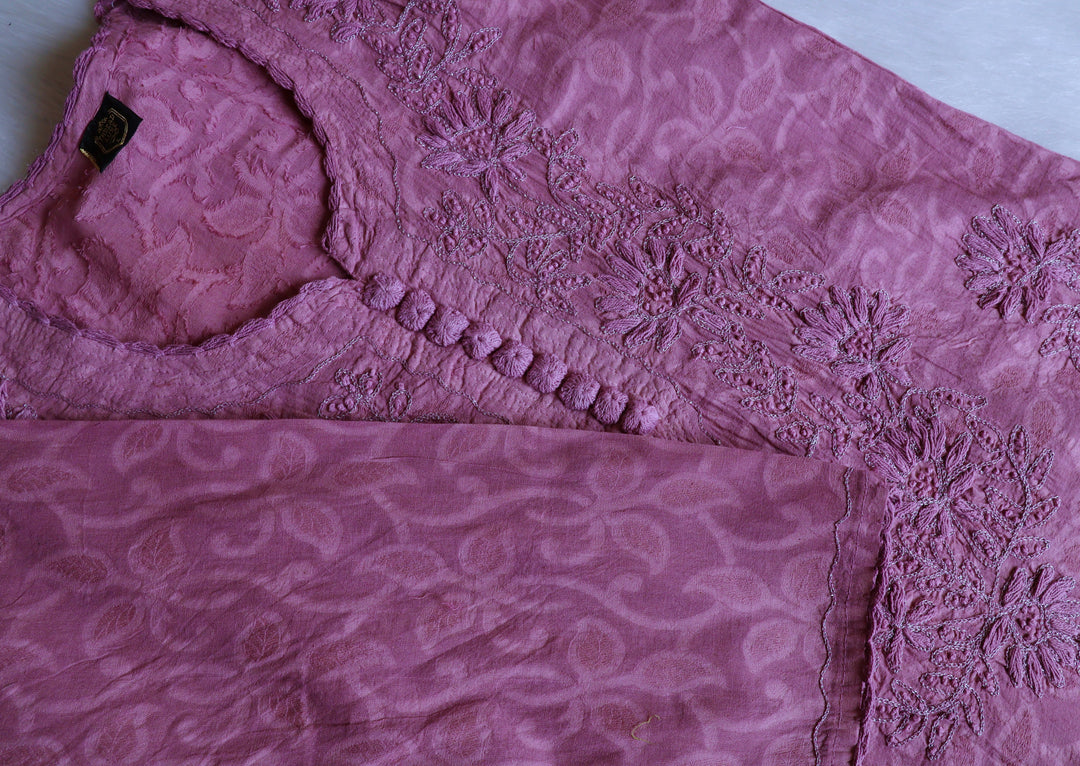 Dusty Purple Long Jacquard Cotton kurta