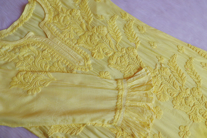 Yalina Yellow Pure Muslin Kurta - Noor Chikankari