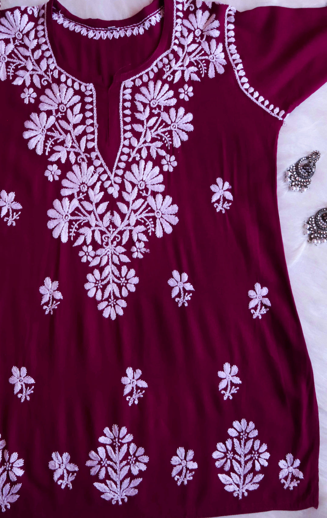 Aayat Deep Purple Short Rayon Kurta - Noor Chikankari