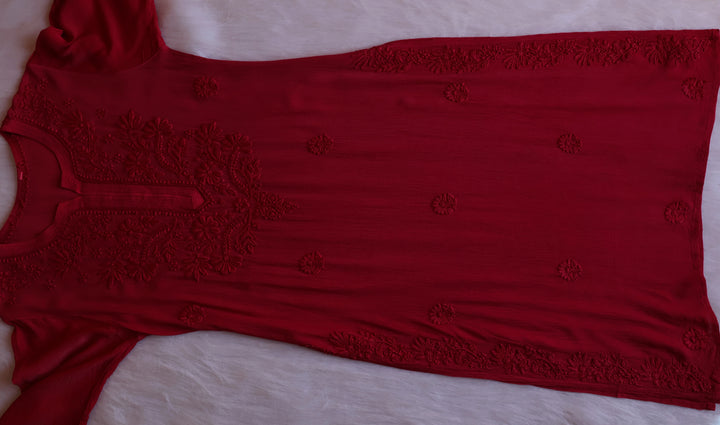 Mehr Red Pure Chiffon Kurta