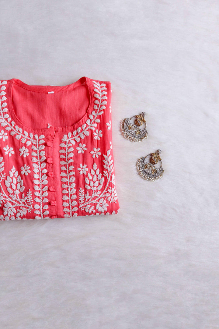 Safaa Rose Pink & White Linen Kurta