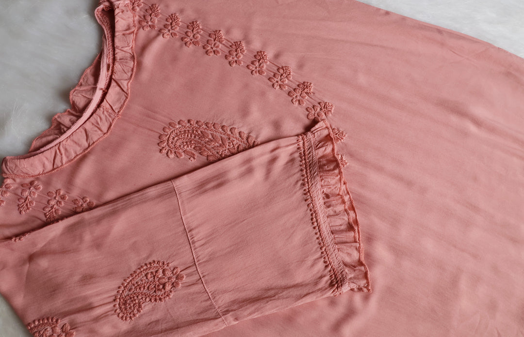 Zamda Afghani Rose Brown Pure Modal Set