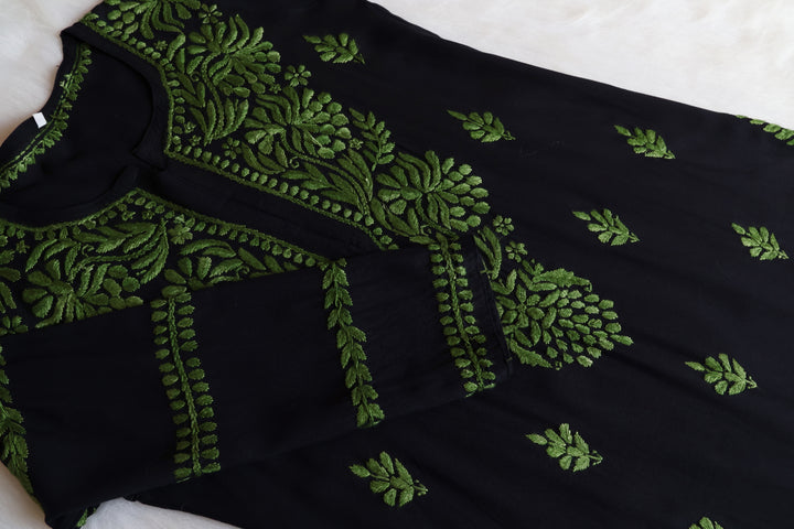 Noora Black & Green Long Rayon kurta