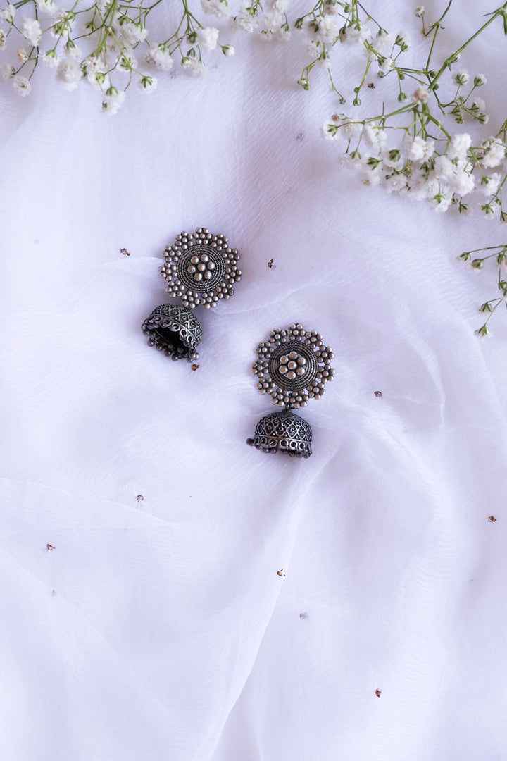 Floral Black toned Oxidised Jhumkas