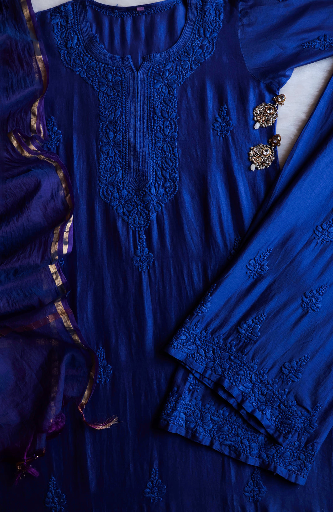 Zimra Luxe Royal Blue 3 Piece Pure Chanderi set